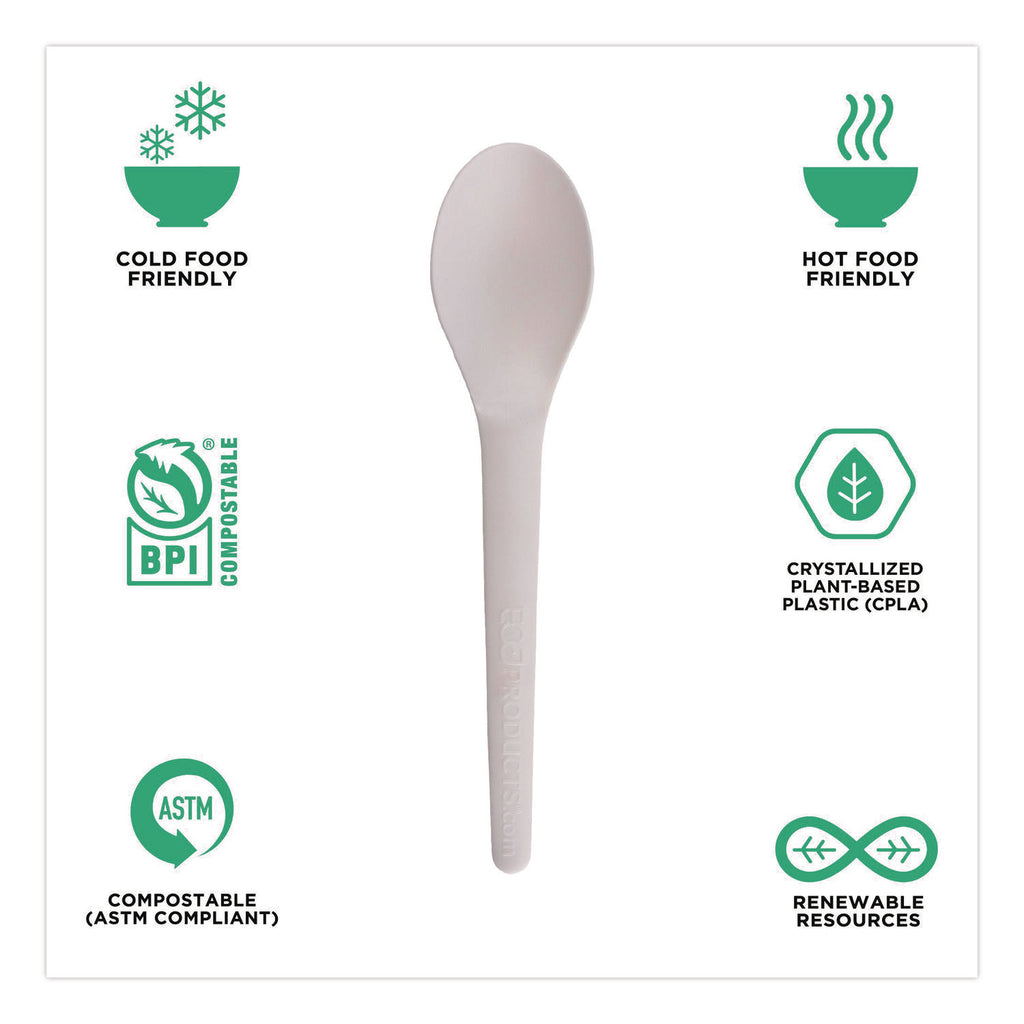 Plantware Compostable Cutlery, Spoon, 6", White, 1,000/Carton