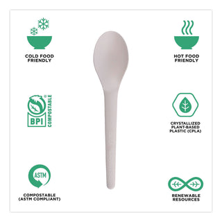 Plantware Compostable Cutlery, Spoon, 6", White, 1,000/Carton