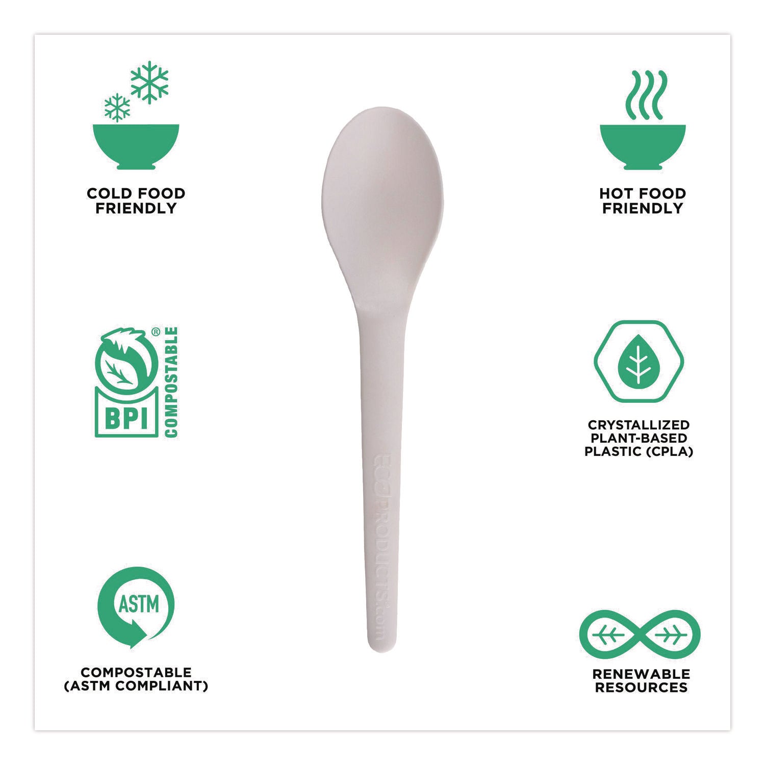 Plantware Compostable Cutlery, Spoon, 6", White, 1,000/Carton