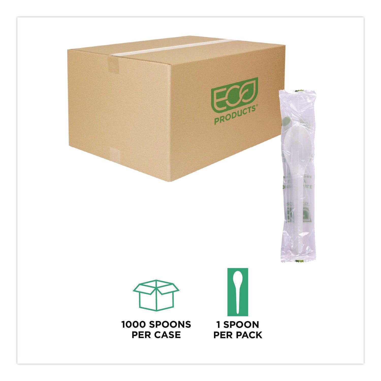 Plantware Compostable Cutlery, Spoon, 6", White, 1,000/Carton