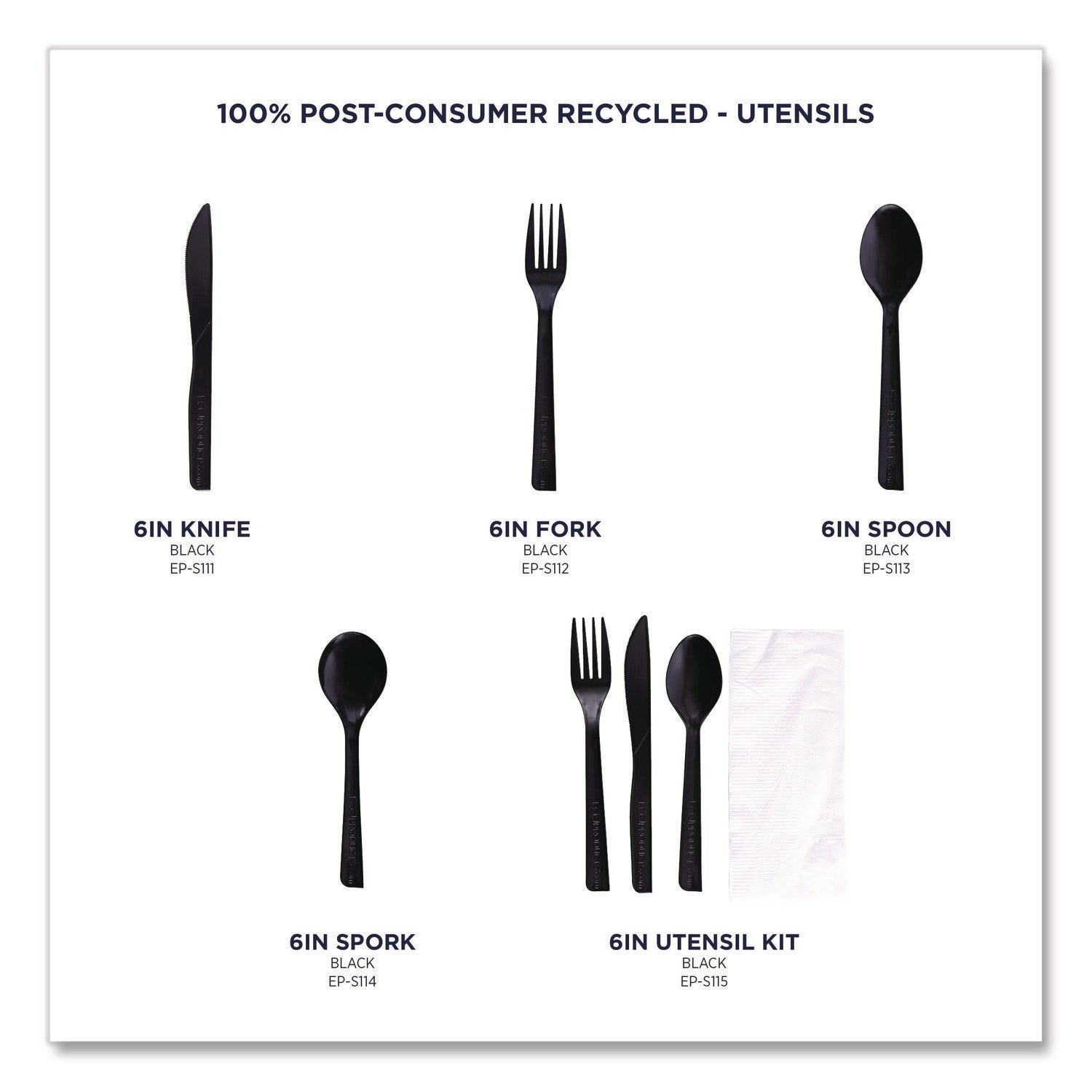 100% Recycled Content Fork - 6", 50/Pack, 20 Pack/Carton