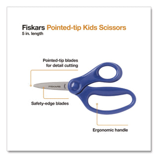 Fiskars 5" Blunt-tip Kids Scissors - Safety Edge Blade - Blunted Tip - Green, Turquoise, Blue, Red - 12 / Pack