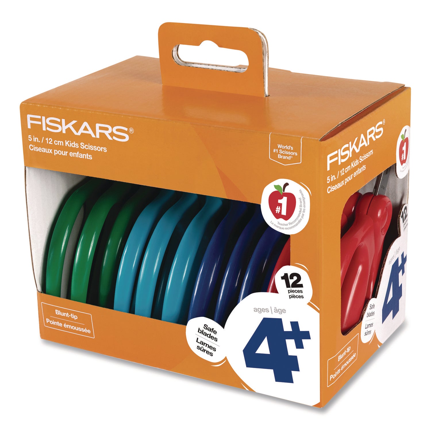 Fiskars 5" Blunt-tip Kids Scissors - Safety Edge Blade - Blunted Tip - Green, Turquoise, Blue, Red - 12 / Pack