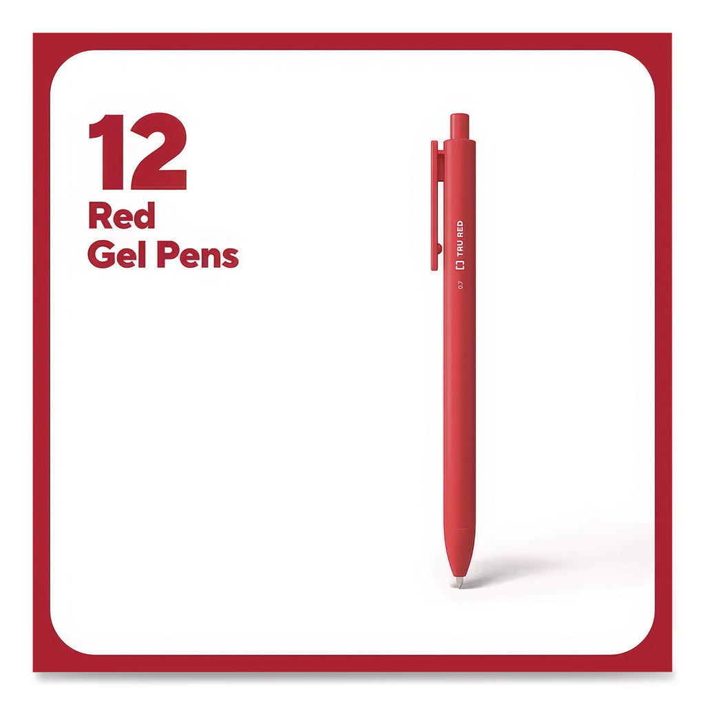 Quick Dry Gel Pen, Retractable, Medium 0.7 mm, Red Ink, Red Barrel, Dozen