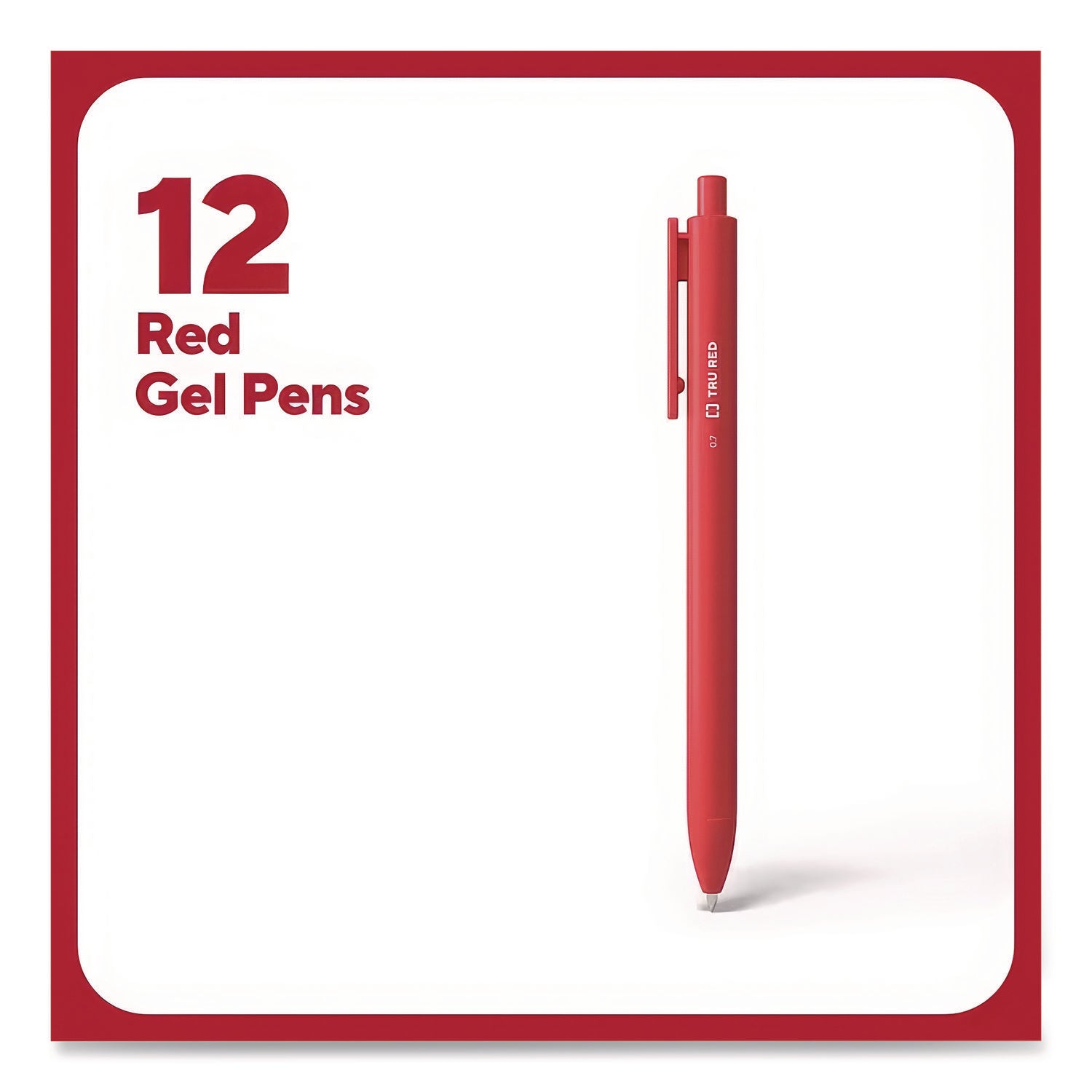 Quick Dry Gel Pen, Retractable, Medium 0.7 mm, Red Ink, Red Barrel, Dozen