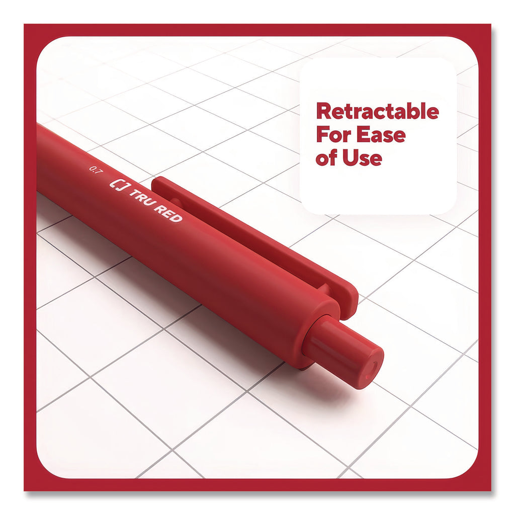 Quick Dry Gel Pen, Retractable, Medium 0.7 mm, Red Ink, Red Barrel, Dozen