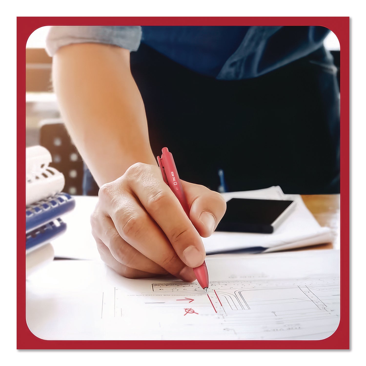 Quick Dry Gel Pen, Retractable, Medium 0.7 mm, Red Ink, Red Barrel, Dozen