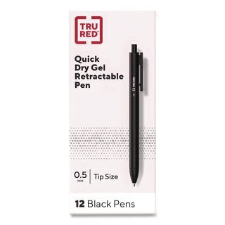 Quick Dry Gel Pen, Retractable, Fine 0.5 mm, Black Ink, Black Barrel, Dozen