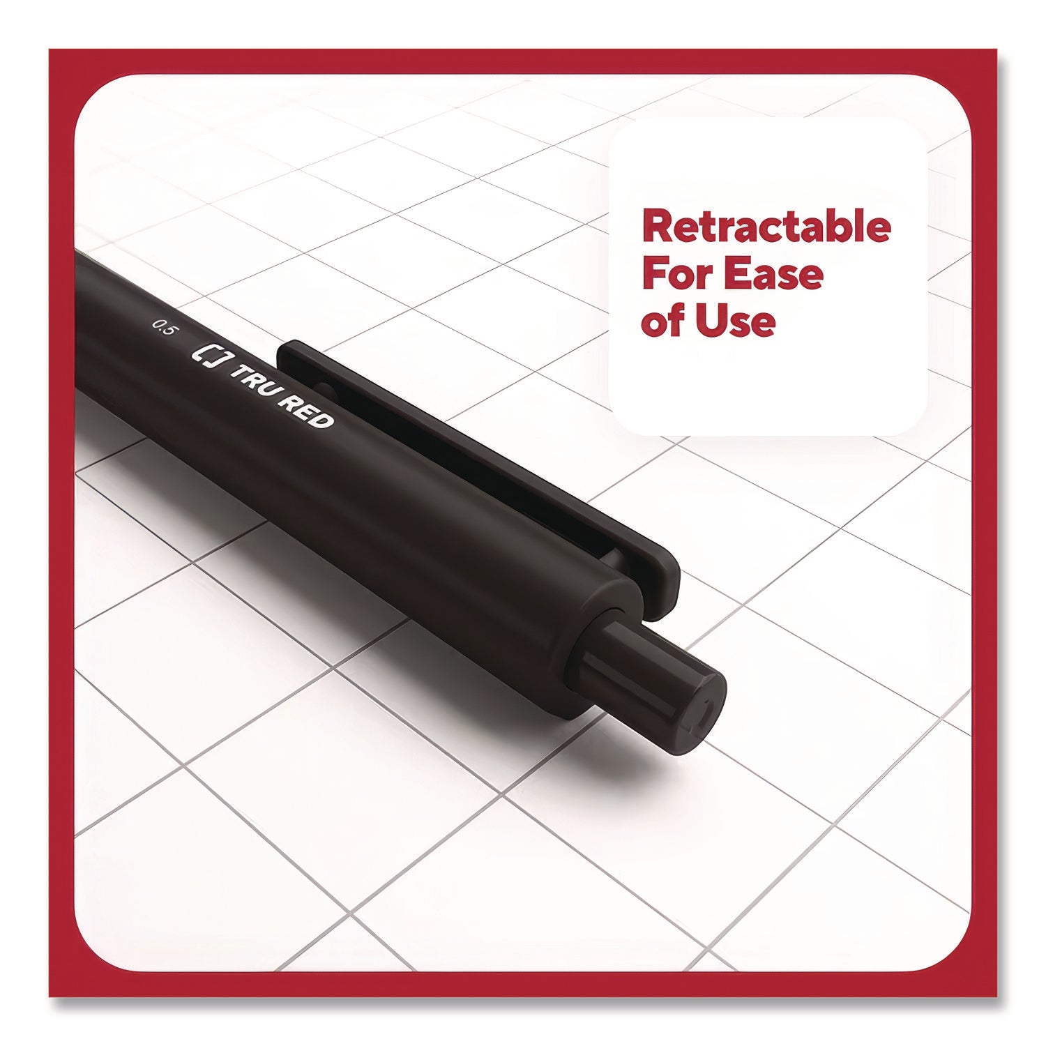 Quick Dry Gel Pen, Retractable, Fine 0.5 mm, Black Ink, Black Barrel, Dozen