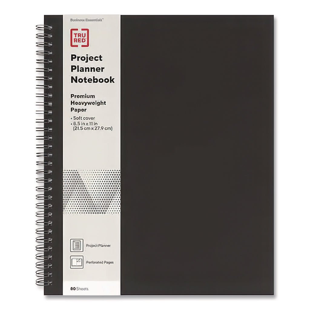 Wirebound Soft-Cover Project-Planning Notebook, 1-Subject, Project-Management Format, Black Cover, (80) 11 x 8.5 Sheets