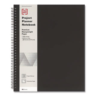 Wirebound Soft-Cover Project-Planning Notebook, 1-Subject, Project-Management Format, Black Cover, (80) 11 x 8.5 Sheets