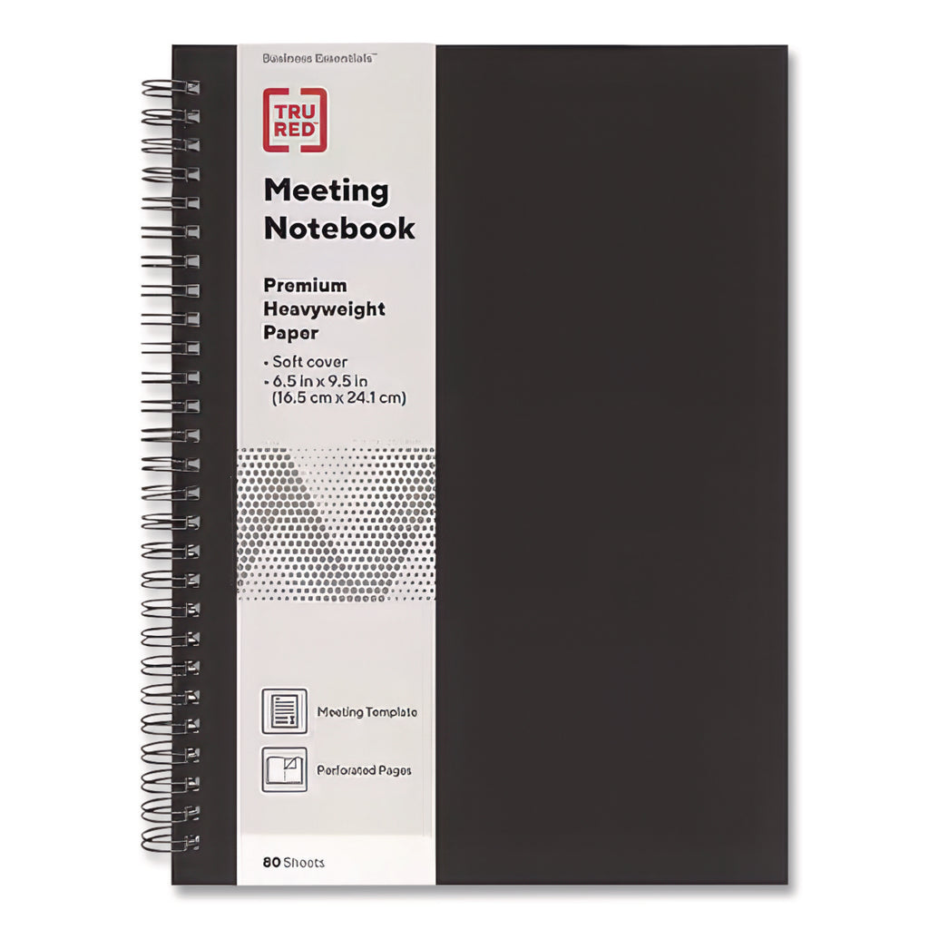 Wirebound Soft-Cover Business-Meeting Journal, 1 Subject, Meeting-Minutes/Notes Format, Black Cover, 9.5 x 6.5, 80 Sheets
