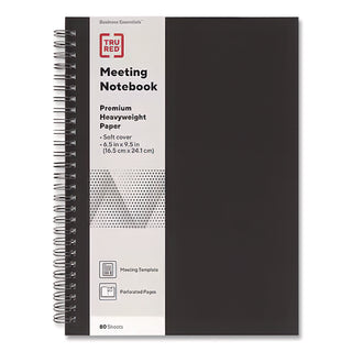 Wirebound Soft-Cover Business-Meeting Journal, 1 Subject, Meeting-Minutes/Notes Format, Black Cover, 9.5 x 6.5, 80 Sheets