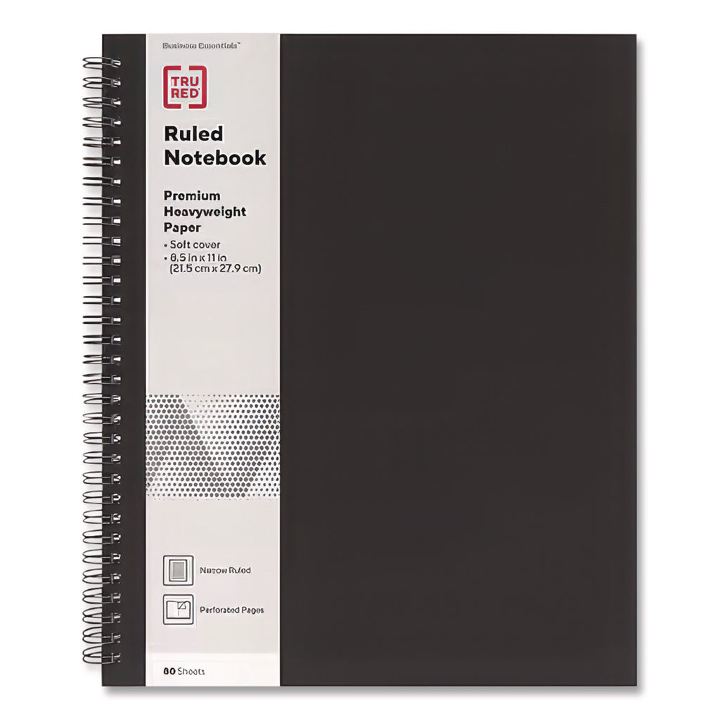 Wirebound Soft-Cover Notebook, 1-Subject, Narrow Rule, Black Cover, (80) 11 x 8.5 Sheets