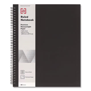 Wirebound Soft-Cover Notebook, 1-Subject, Narrow Rule, Black Cover, (80) 11 x 8.5 Sheets
