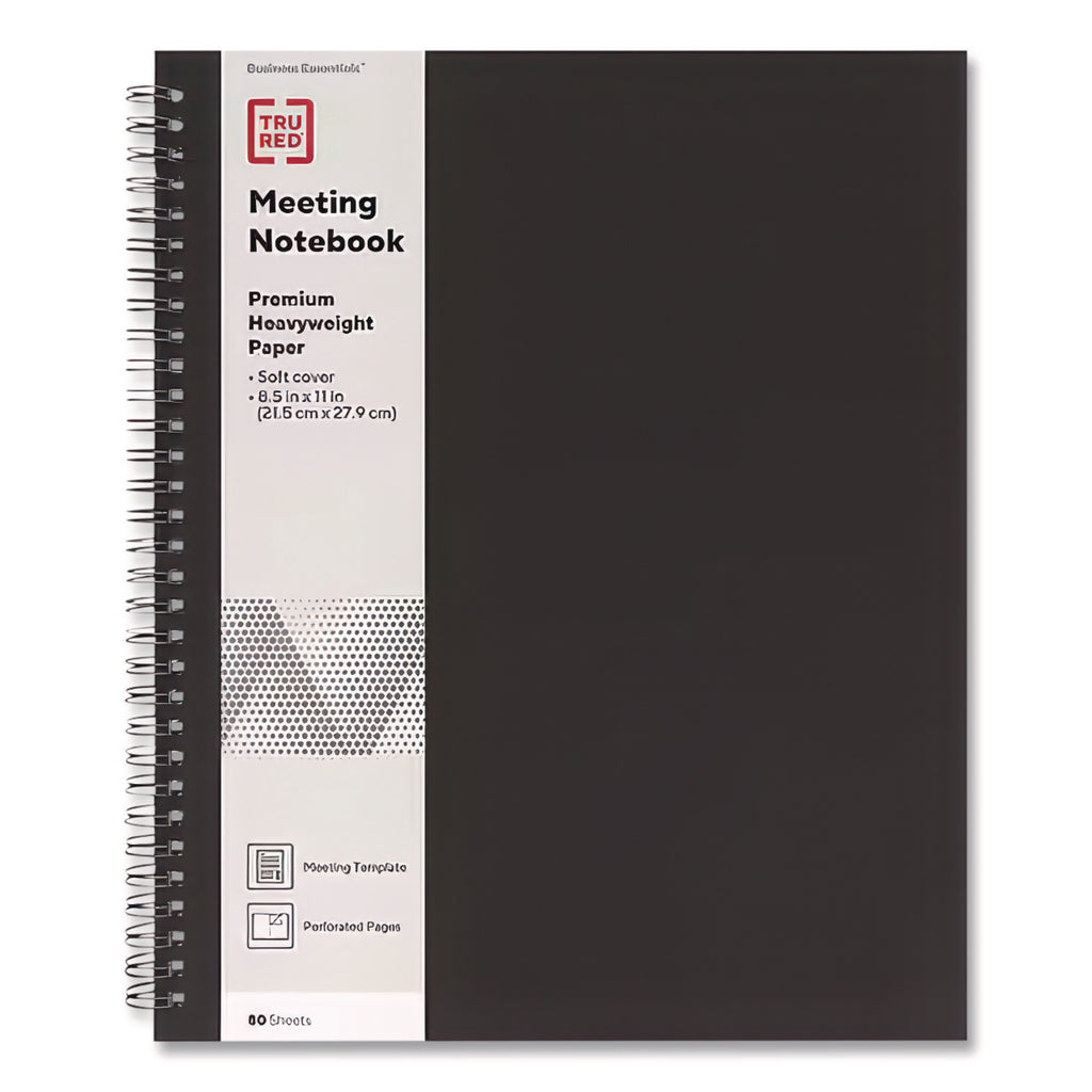 Wirebound Soft-Cover Business-Meeting Journal, 1-Subject, Meeting-Minutes/Notes Format, Black Cover, (80) 11 x 8.5 Sheets
