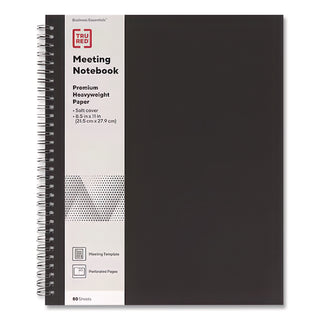 Wirebound Soft-Cover Business-Meeting Journal, 1-Subject, Meeting-Minutes/Notes Format, Black Cover, (80) 11 x 8.5 Sheets