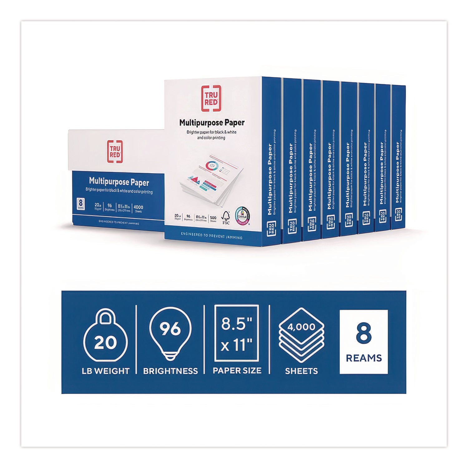 Color Printer Paper, 96 Bright, 20 lb Bond Weight, 8.5 x 11, 500 Sheets/Ream, 8 Reams/Carton