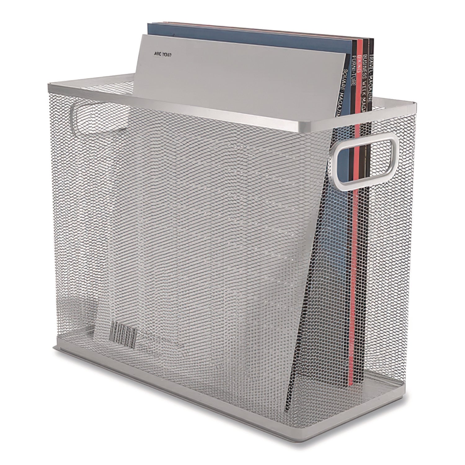 Wire Mesh Box-Style Vertical Document Organizer, 1 Section, Letter-Size, 5.79 x 12.4 x 10.16, Silver