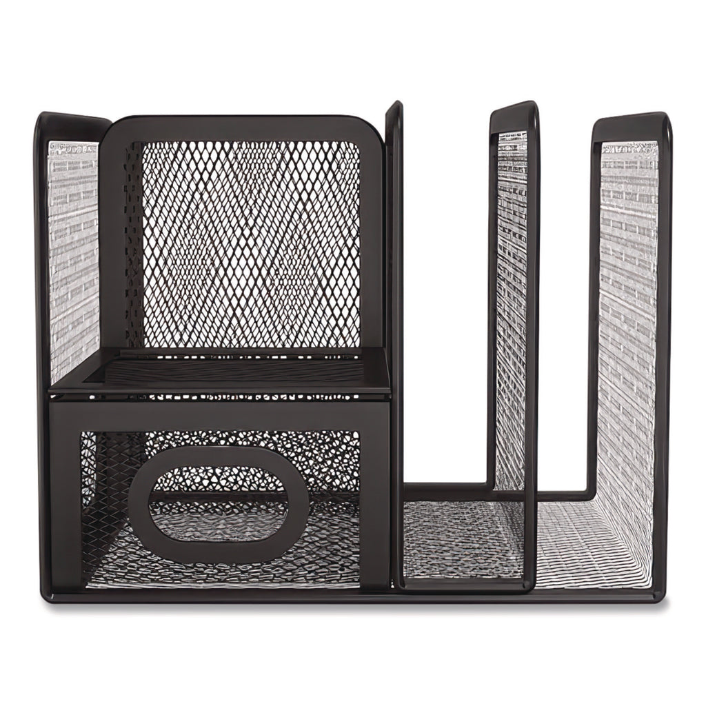 Five Compartment Wire Mesh Accessory Holder, 5.9 x 6.29 x 5.11, Black
