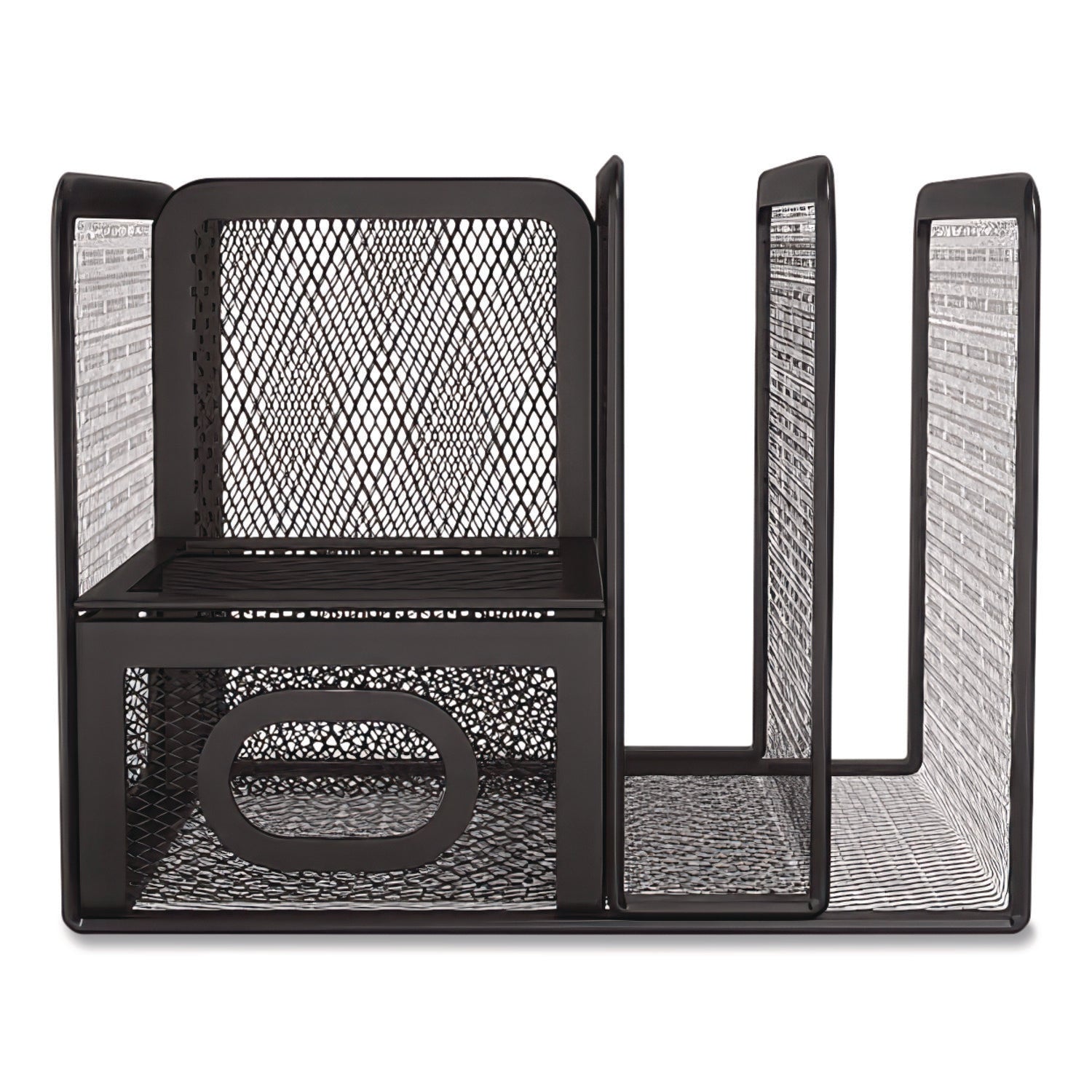 Five Compartment Wire Mesh Accessory Holder, 5.9 x 6.29 x 5.11, Black