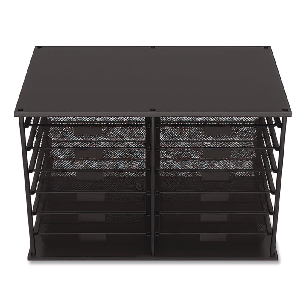 Front-Load Enclosed Wire Mesh Horizontal Document Organizer, 12 Sections, Legal-Size, 24.65 x 15.59 x 16.3, Matte Black