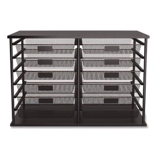 Front-Load Enclosed Wire Mesh Horizontal Document Organizer, 12 Sections, Legal-Size, 24.65 x 15.59 x 16.3, Matte Black