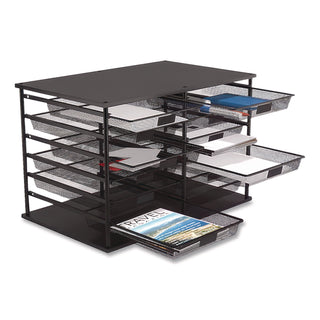 Front-Load Enclosed Wire Mesh Horizontal Document Organizer, 12 Sections, Legal-Size, 24.65 x 15.59 x 16.3, Matte Black