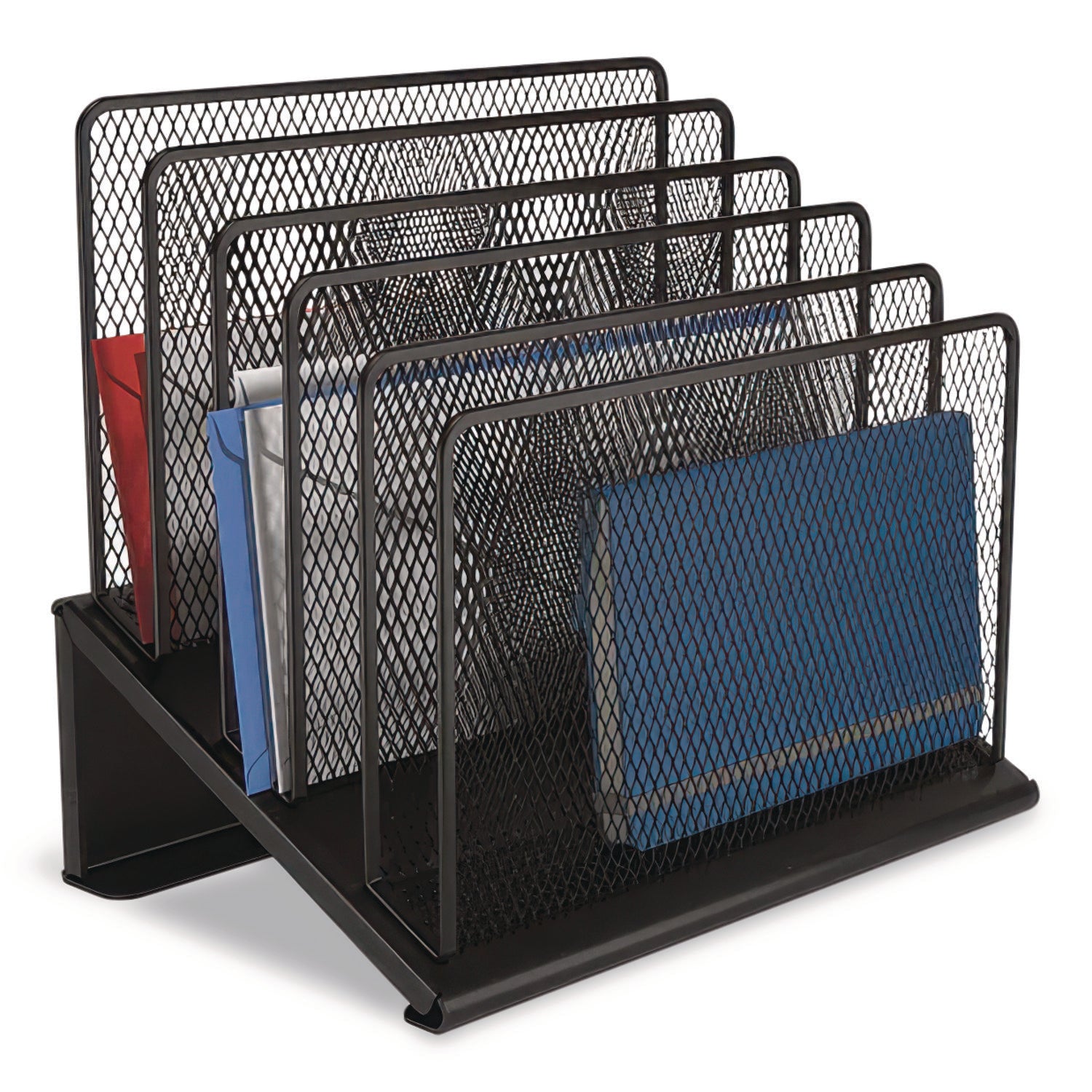 Wire Mesh Incline Sorter, Open Design, 5 Sections, Letter-Size, 7.72 x 11.65 x 10.83, Matte Black
