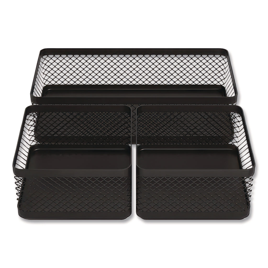 Three Compartment Stackable Wire Mesh Desk Organizer, 8.46 x 4.92 x 4.33, Black