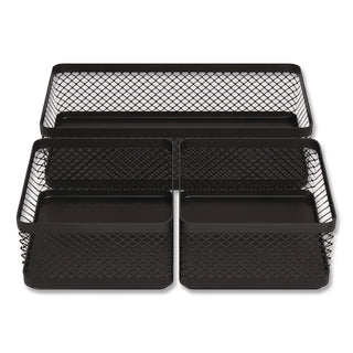 Three Compartment Stackable Wire Mesh Desk Organizer, 8.46 x 4.92 x 4.33, Black