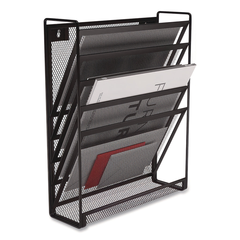 Wire Mesh Incline Sorter, Enclosed Design, 5 Sections, Letter-Size, 13.38 x 4.52 x 16.45, Matte Black