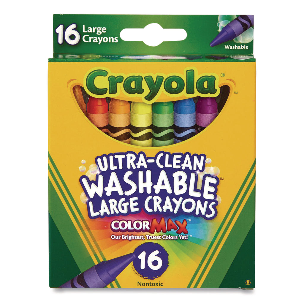 Ultra-Clean Washable Crayons, Large, Assorted, 16/Box