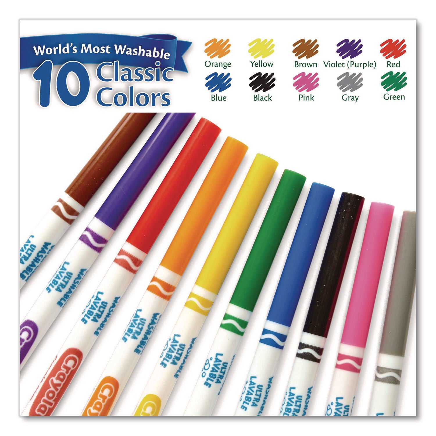 Ultra-Clean Washable Markers, Fine Line Precision Bullet Tip, Assorted Colors, 10/Box