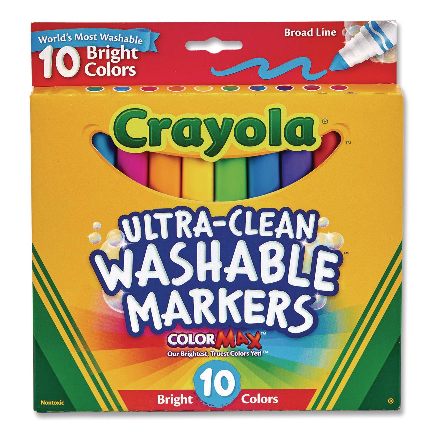 Ultra-Clean Washable Markers, Broad Bullet Tip, Assorted Colors, 10/Pack