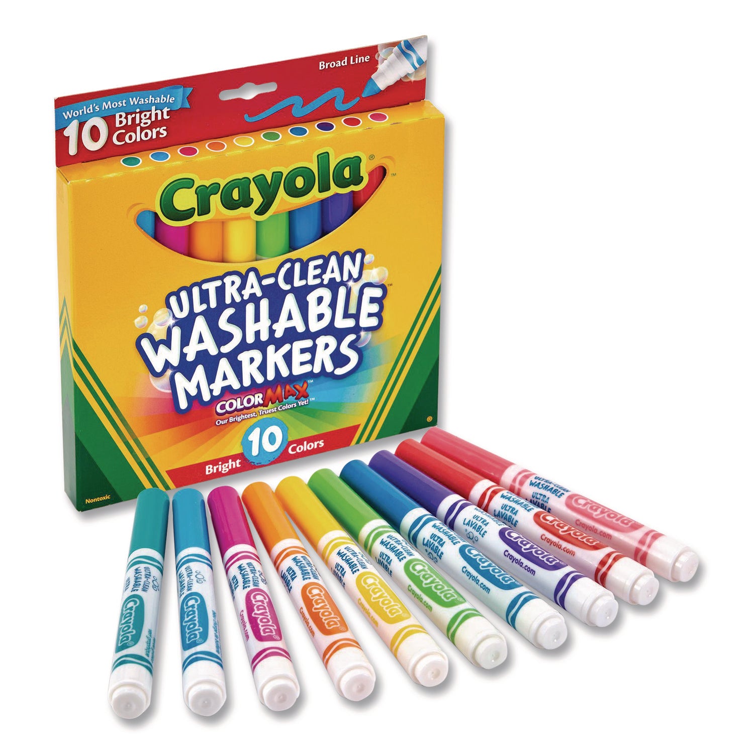 Ultra-Clean Washable Markers, Broad Bullet Tip, Assorted Colors, 10/Pack