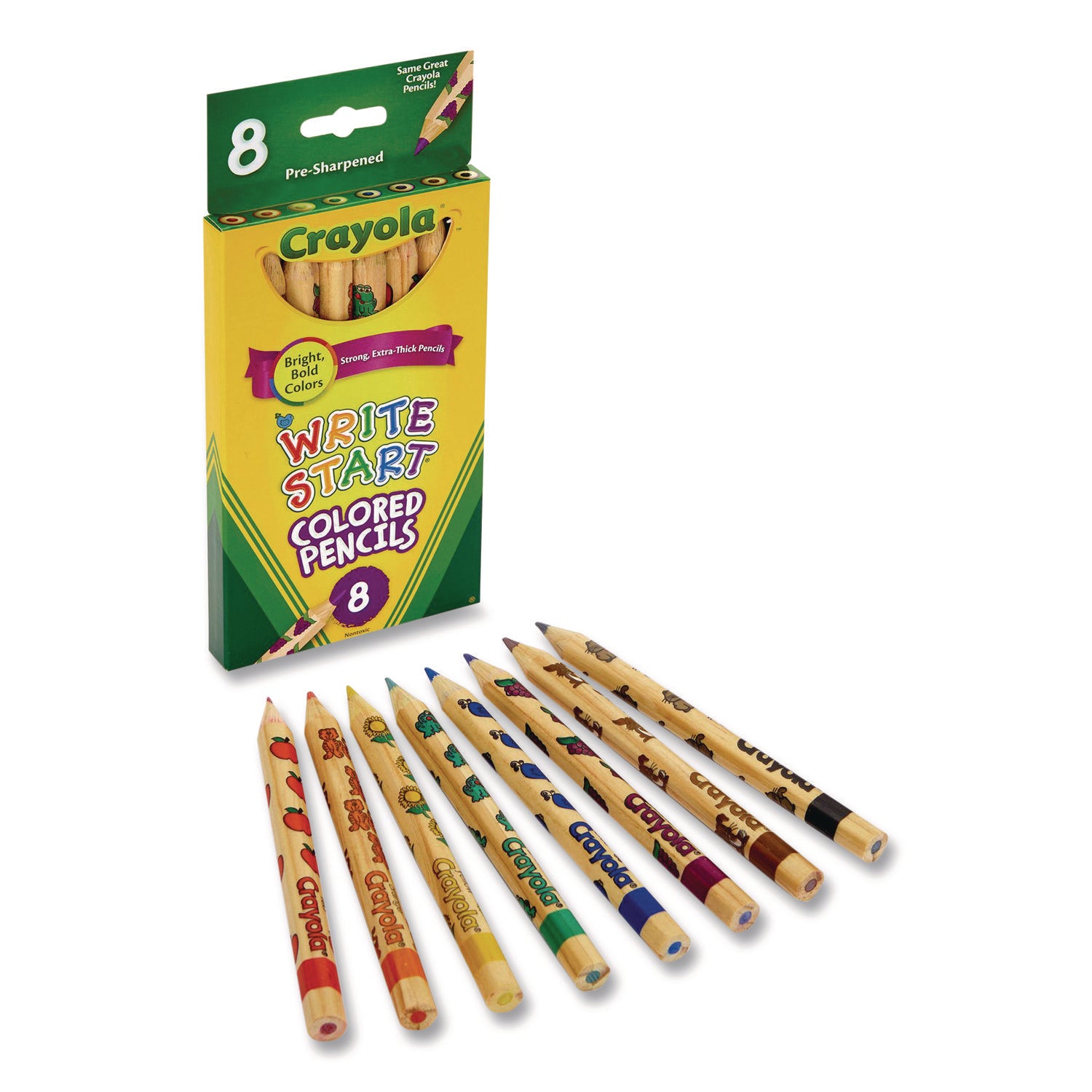 Write Start Colored Pencils, 5.33 mm, Assorted Lead and Barrel Colors, 8/Box