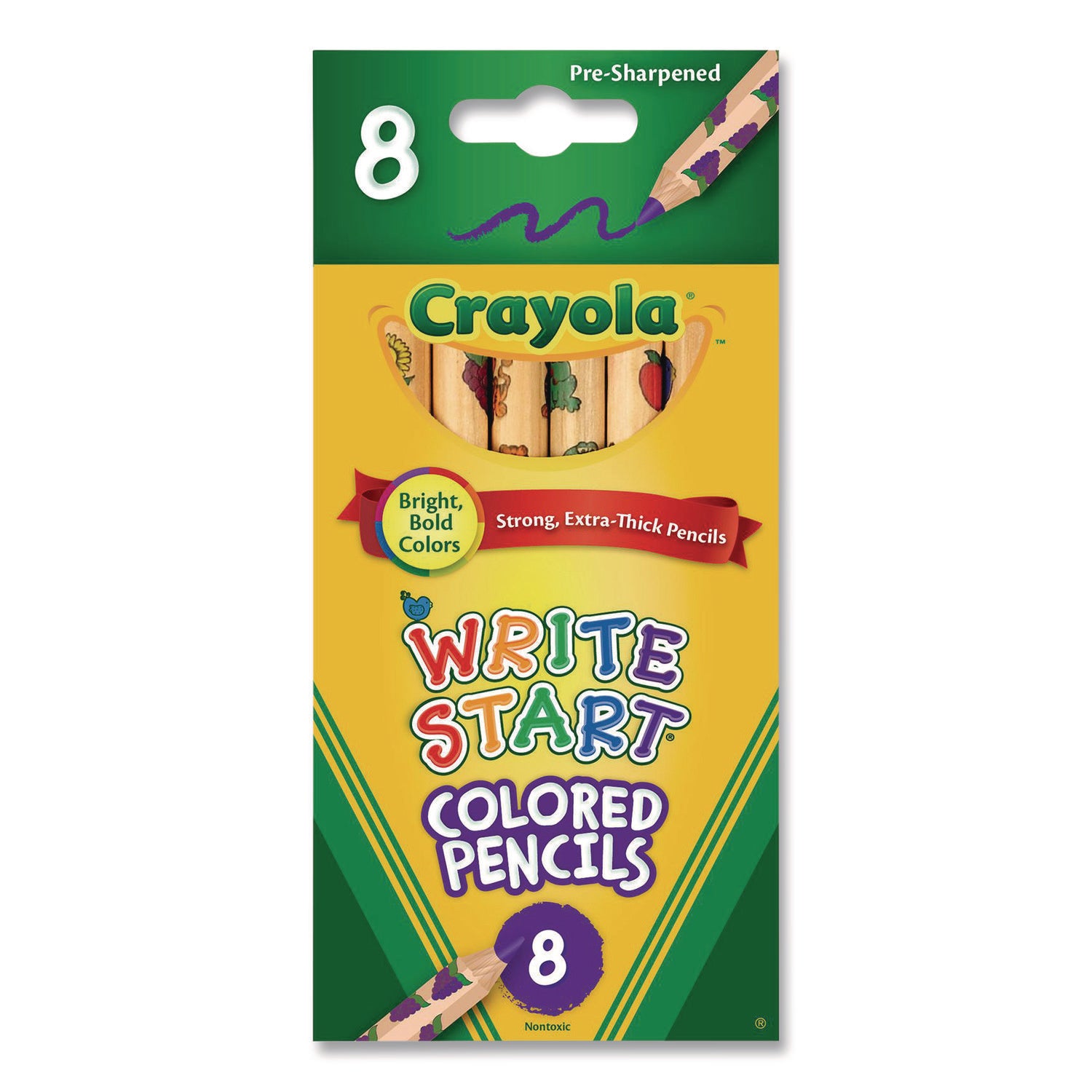Write Start Colored Pencils, 5.33 mm, Assorted Lead and Barrel Colors, 8/Box