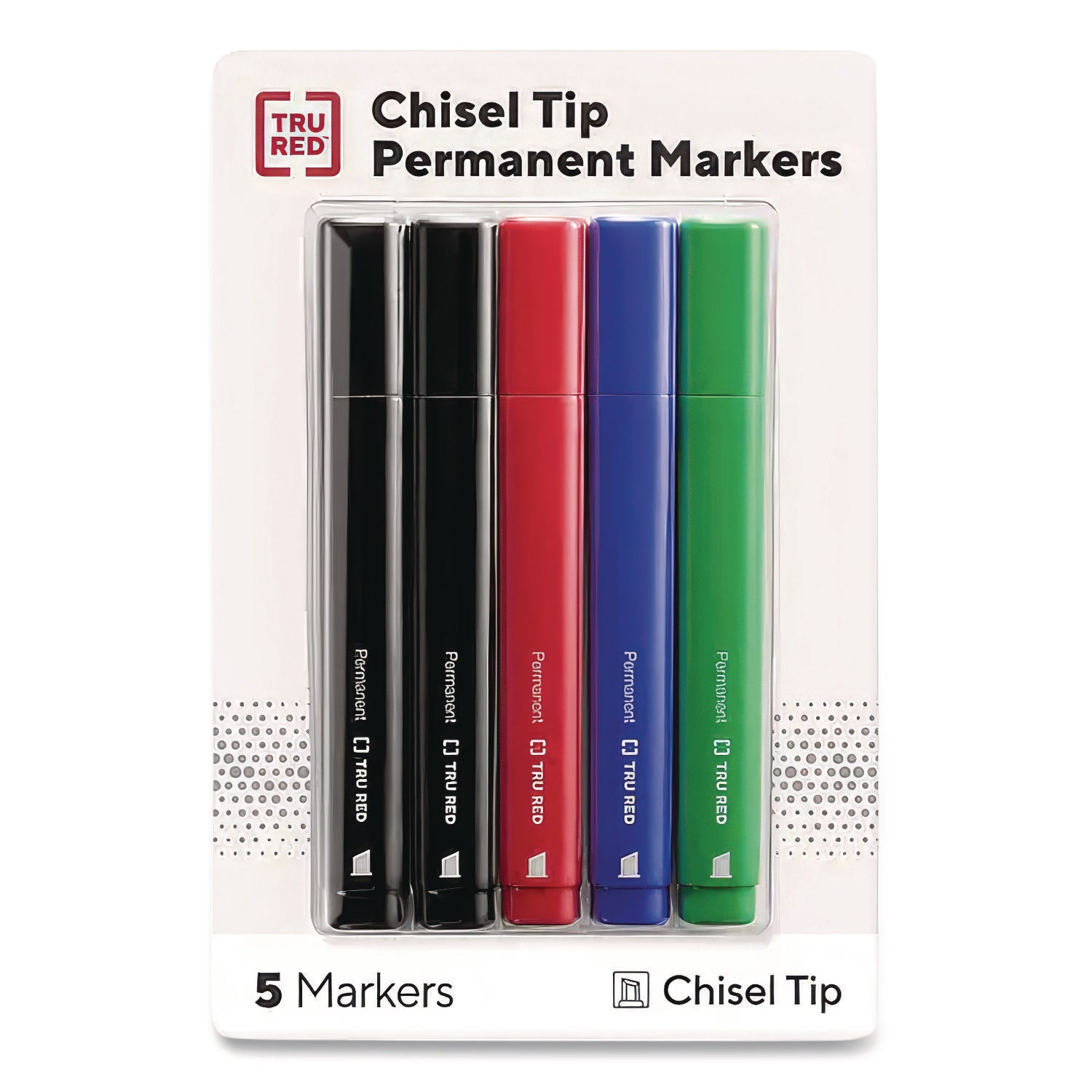 Permanent Marker, Tank-Style, Medium Chisel Tip, Assorted Colors, 5/Pack
