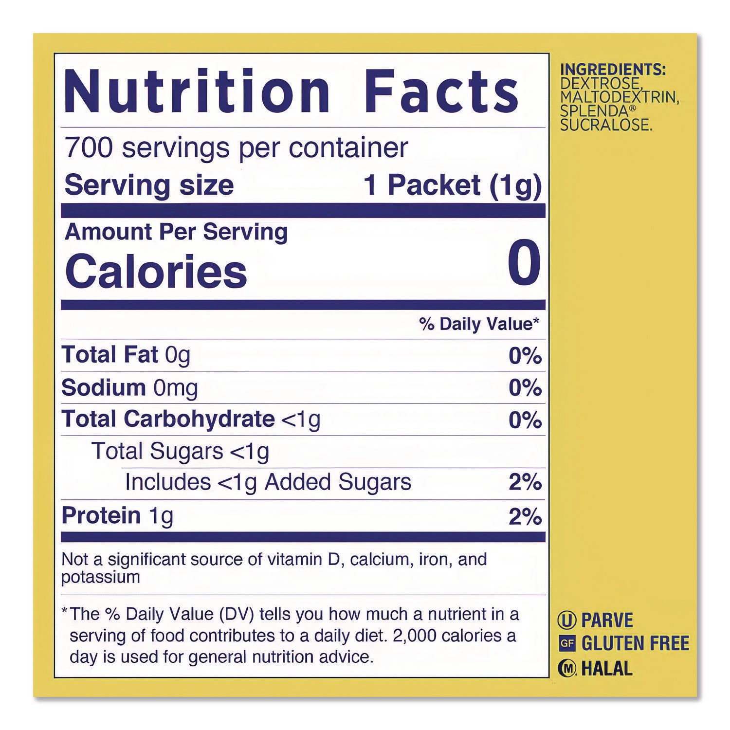 No Calorie Sweetener Packets, 0.04 oz Packets, 400/Box, 6 Boxes/Carton