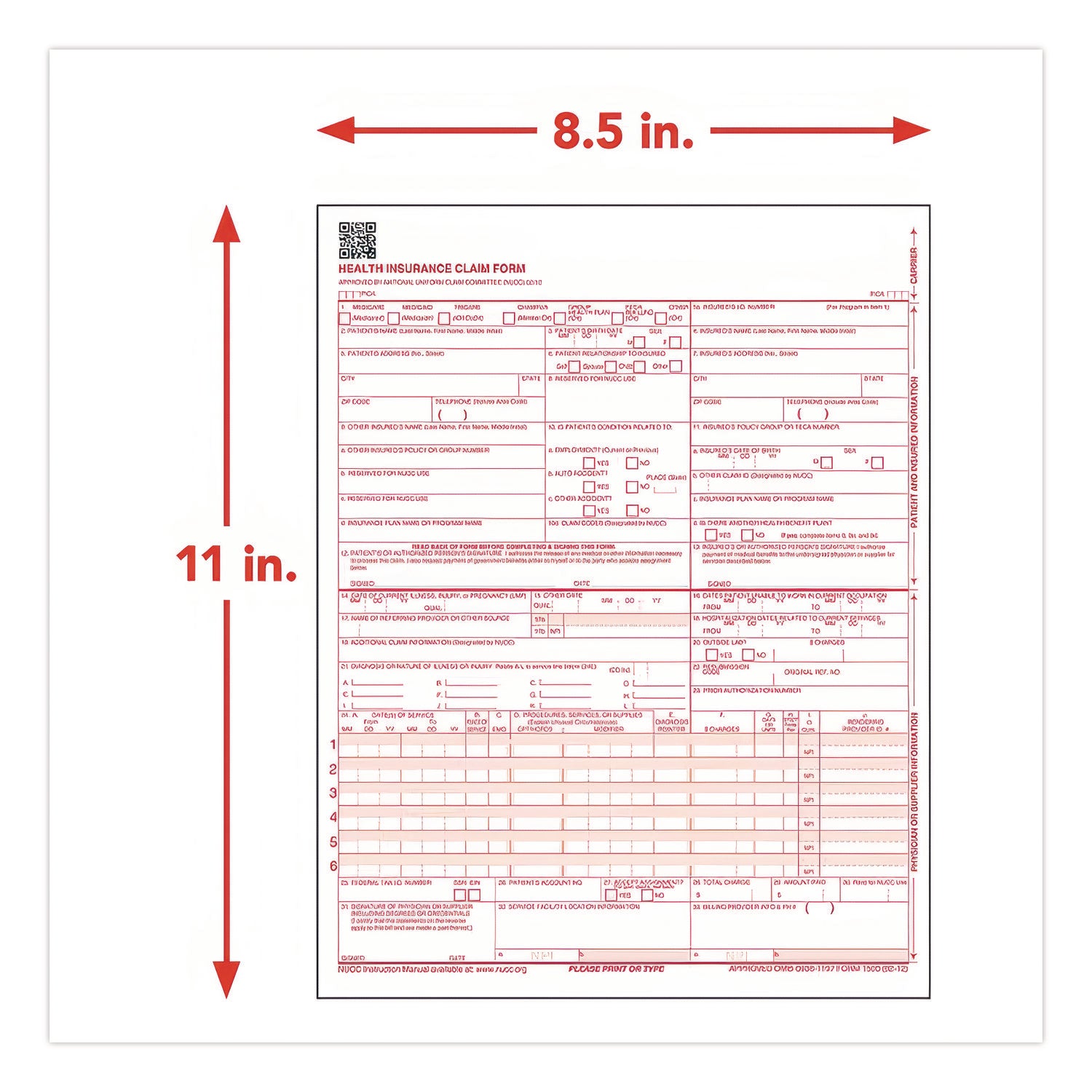 CMS-1500 Health Insurance Claim Form, One-Part (No Copies), 8.5 x 11, 1,000 Forms Total