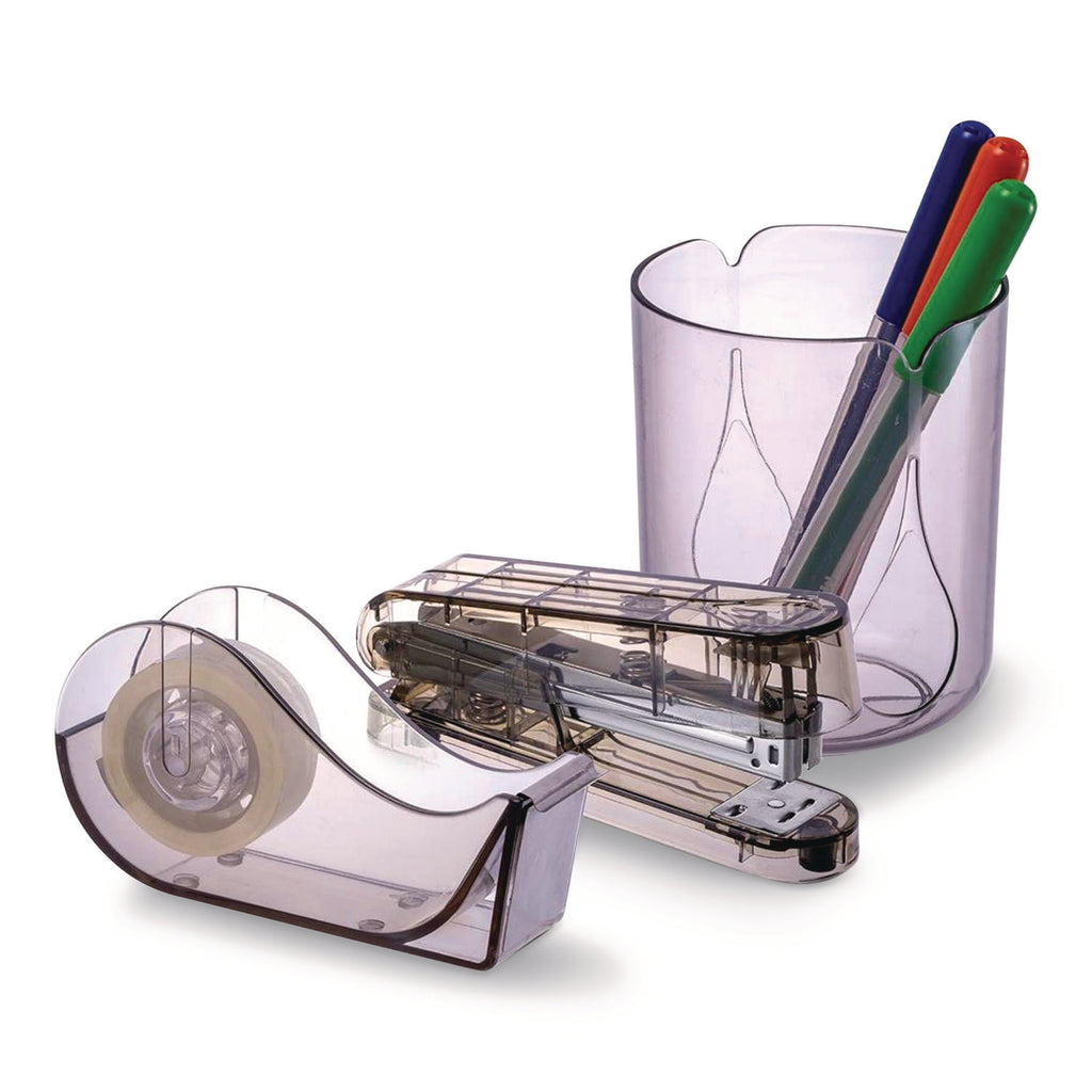 Officemate 3-Piece Desktop Organizer Set - Desktop - Durable, Sturdy - Translucent Gray - Plastic - 1 Each