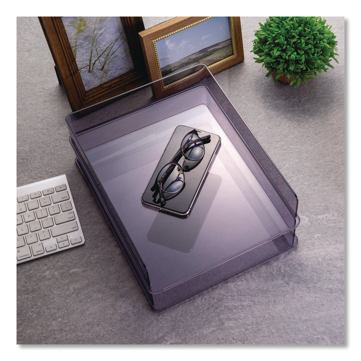 Officemate Stackable Letter Trays, Made from Recycled Bottles, 2PK - 2.8" Height x 12.8" Width x 10.2" DepthDesktop - Stackable - Translucent Gray - Plastic - 2 Pack