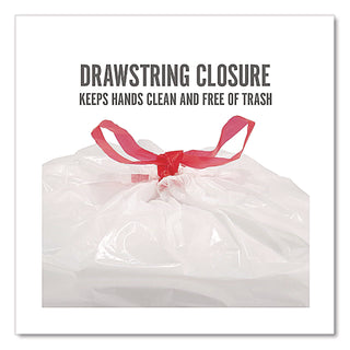Drawstring Tall Kitchen Trash Bags, 13 gal, 0.9 mil, 28" x 24", White, 50/Box