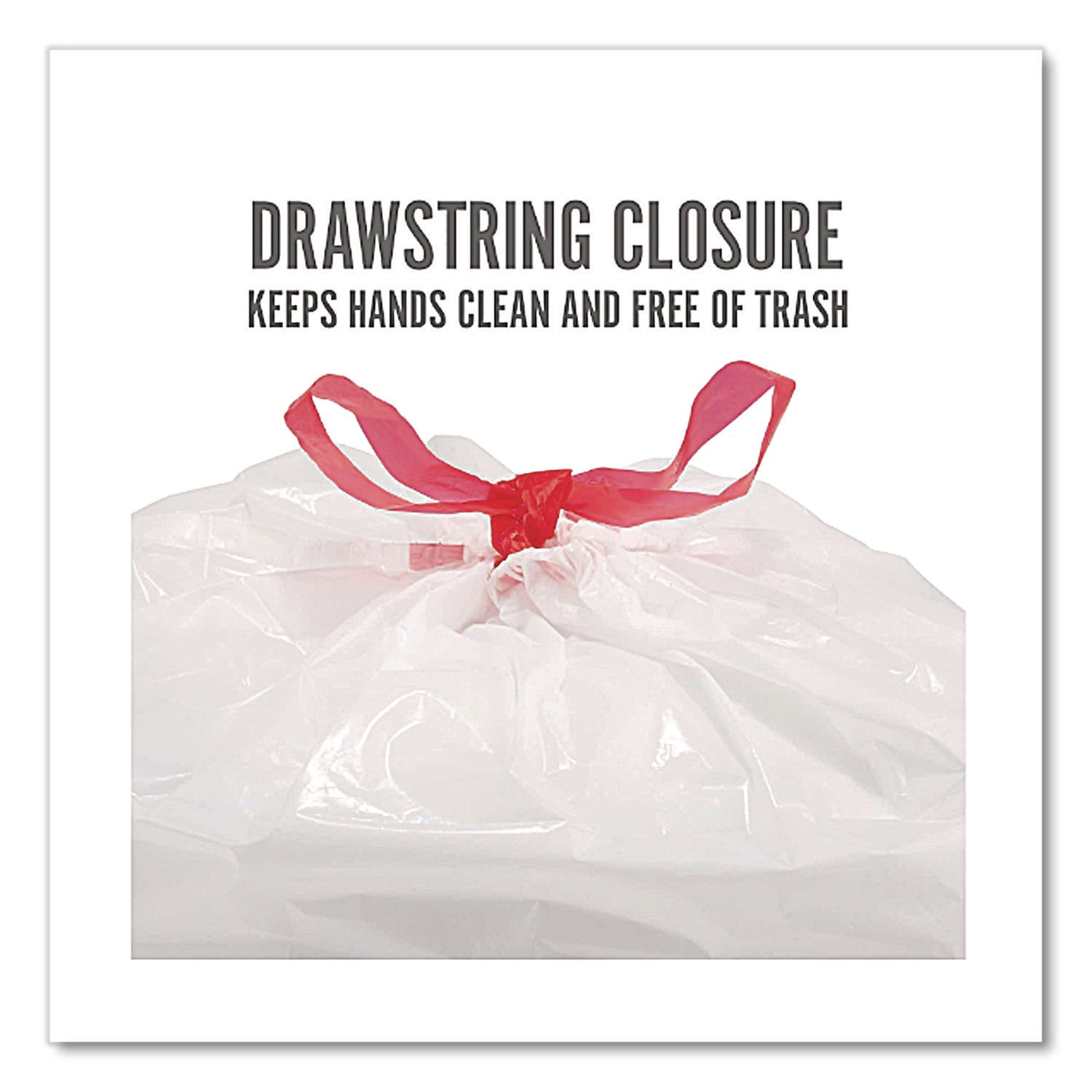 Drawstring Tall Kitchen Trash Bags, 13 gal, 0.9 mil, 28" x 24", White, 50/Box