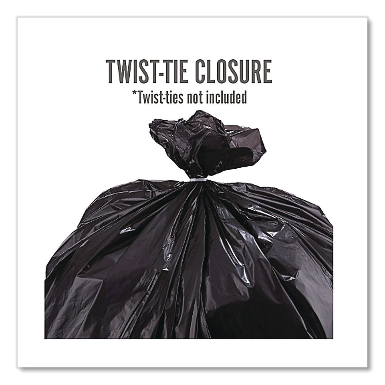Twist-Tie Heavy-Duty Trash Bags, 45 gal, 1.1 mil, 45" x 38", Black, 25/Box