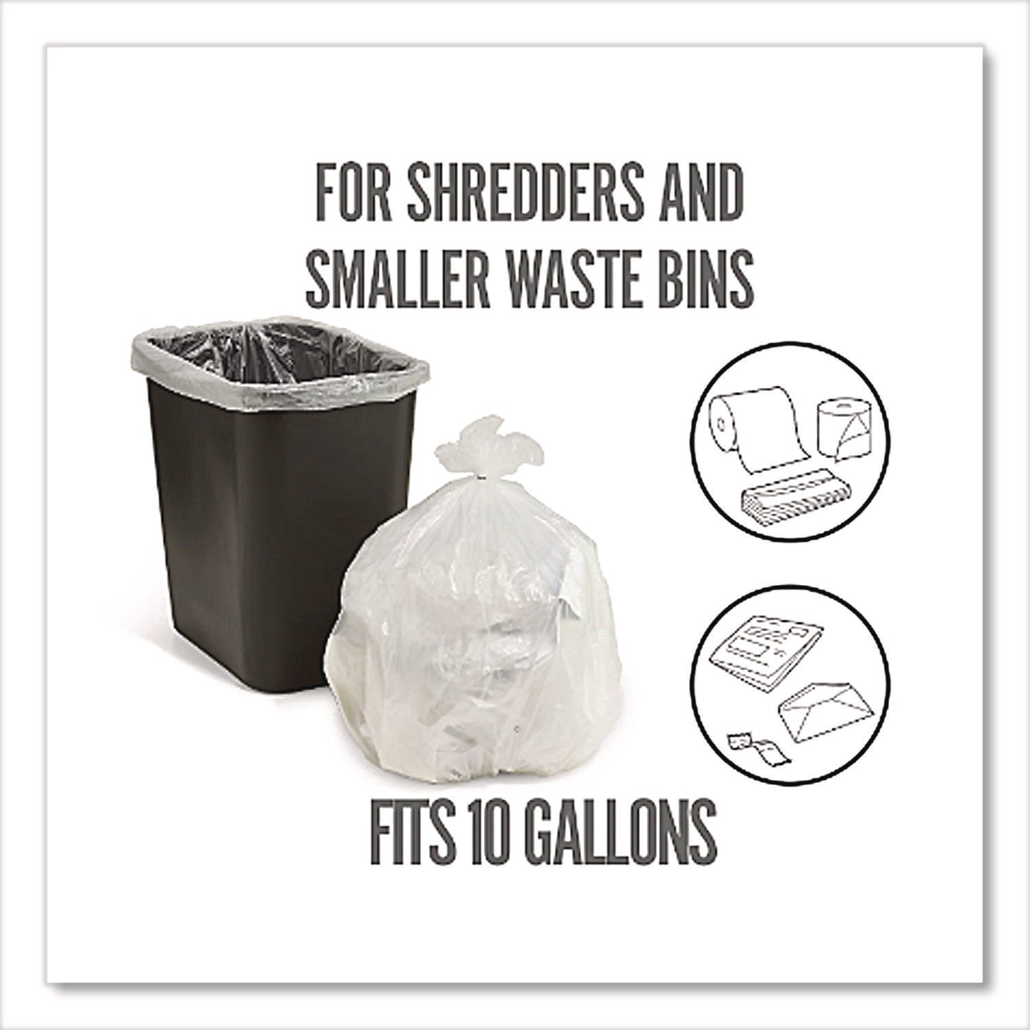 Twist-Tie Light-Duty Can Liners, 10 gal, 0.36 mil, 24" x 24", Clear, 300/Box