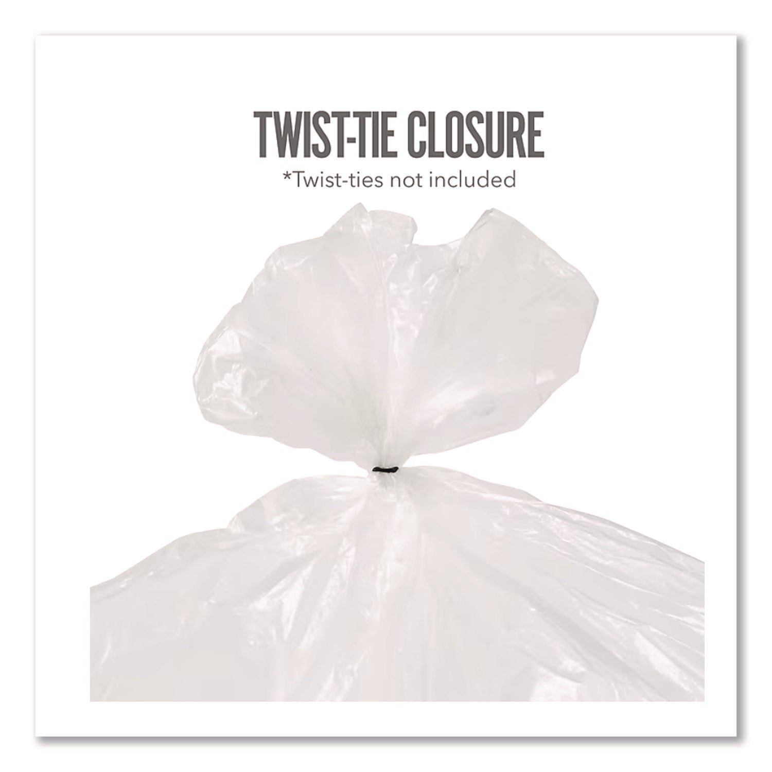 Twist-Tie Light-Duty Can Liners, 10 gal, 0.36 mil, 24" x 24", Clear, 300/Box