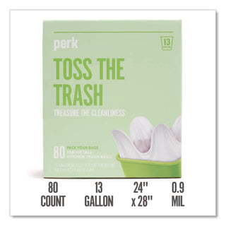 Tab-Tie Tall Kitchen Trash Bags, 13 gal, 0.9 mil, 28" x 24", White, 80/Box