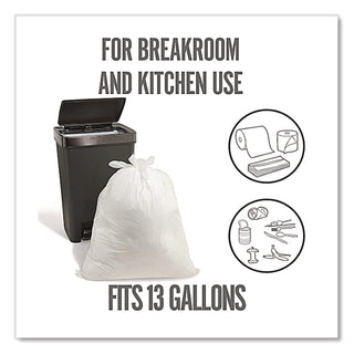 Tab-Tie Tall Kitchen Trash Bags, 13 gal, 0.9 mil, 28" x 24", White, 80/Box